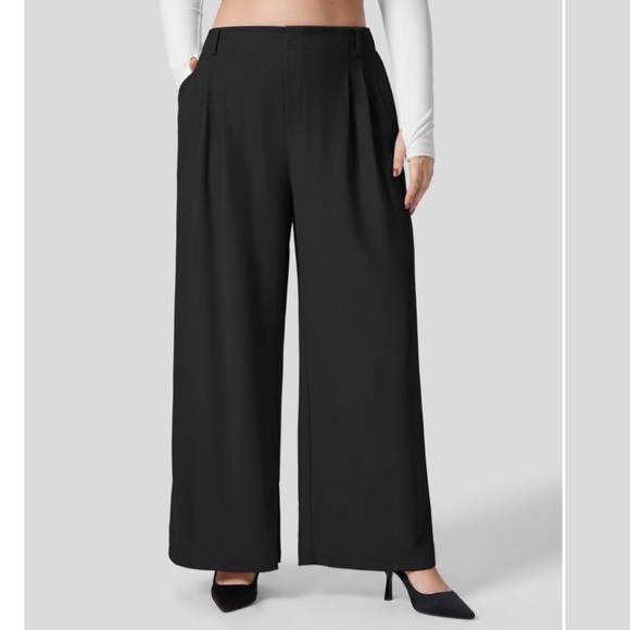 High Waisted Plicated Side Pocket Wide Leg Waffle Work Plus Size Pants 1x - Picture 3 of 4